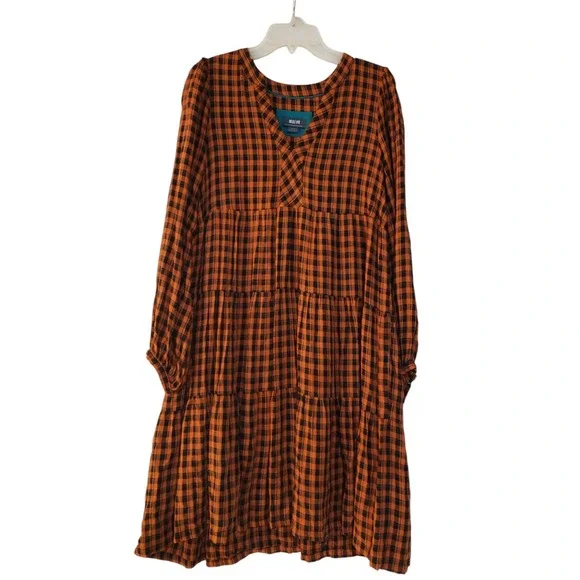 anthropologie brown gingham dress Maeve Anthropologie SMALL Brown Black Tribal Dress Brown / S